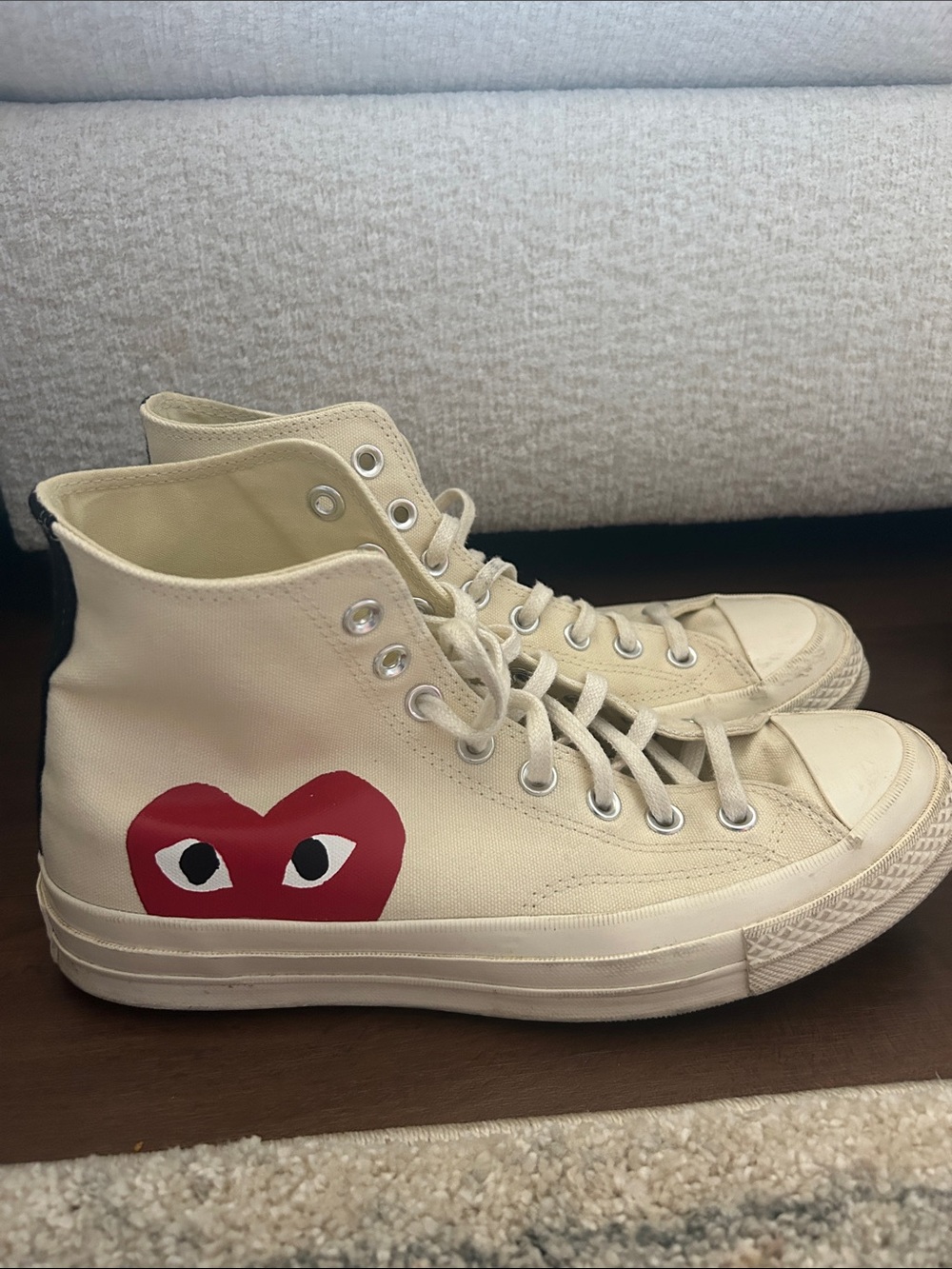 High-Top Canvas Sneakers in Ivory with Red Heart